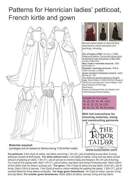 Pattern For Tudor Henrician Ladies Petticoat French Kirtle And
