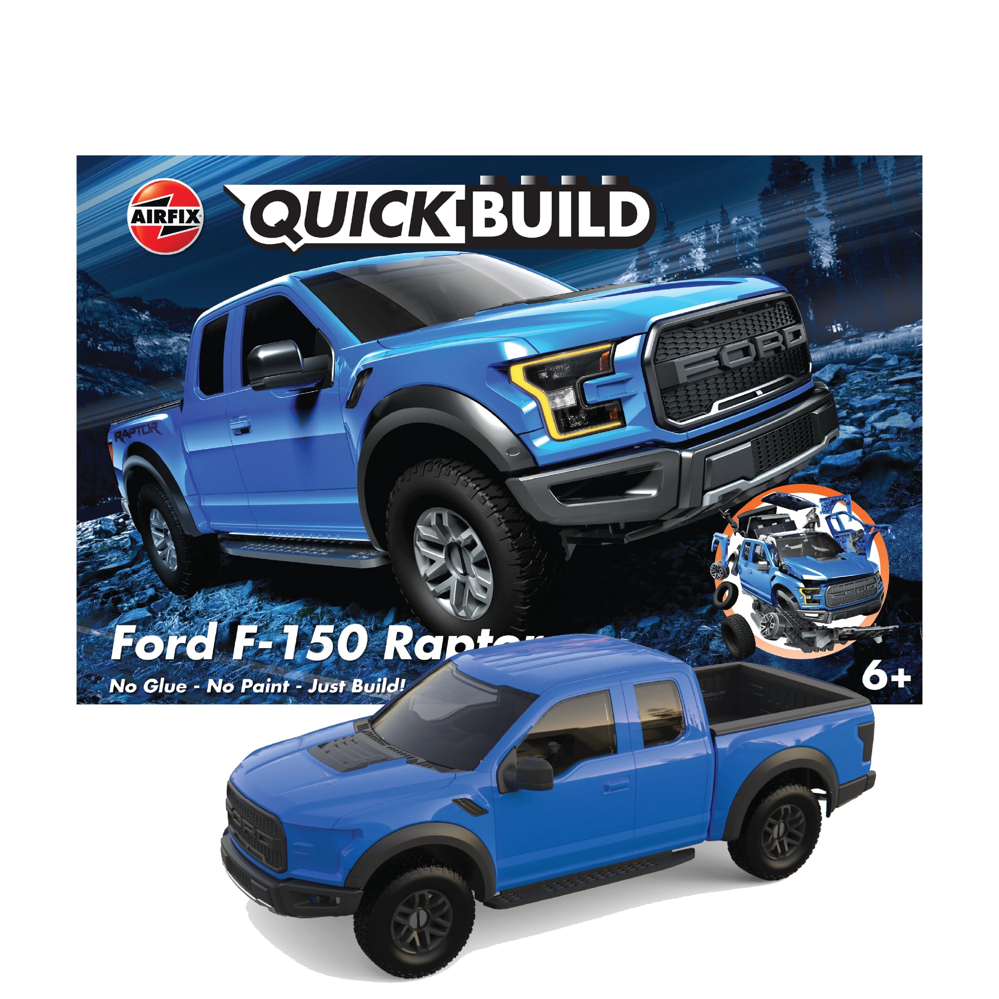Airfix QUICKBUILD Model Car Kit - Ford F-150 Raptor Blue Car Building Kit for Kids 6+, Construction Toys for Boys & Girls, No Glue Model Making - Classic Car Gifts Plastic Model Kits โ image 1