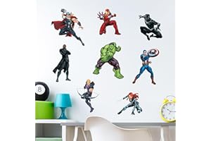 WALL PALZ Marvel The Avengers Wall Decals – Set of 8 Hulk Iron Man Captain America Black Panther Removable Vinyl Stickers for Kids Bedroom Playroom Bathroom - Peel and Stick Room Décor