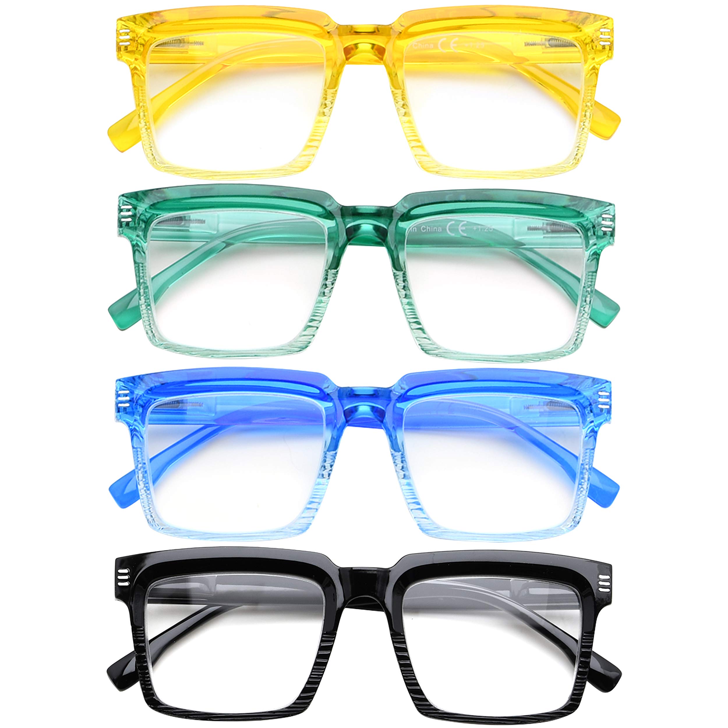 CessBlu Ladies 4 Pack Oversize Square Reading Glasses for Women Fashion Readers +2.25