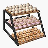 Cupcake Stand, 3 Tier Large Cupcake Stand for 50 Cupcakes Rustic Cupcake Display Stand Square Wood Dessert Table Display Set Cupcake Tower Tiered Tray Stand for Wedding Birthday Graduation Baby Shower
