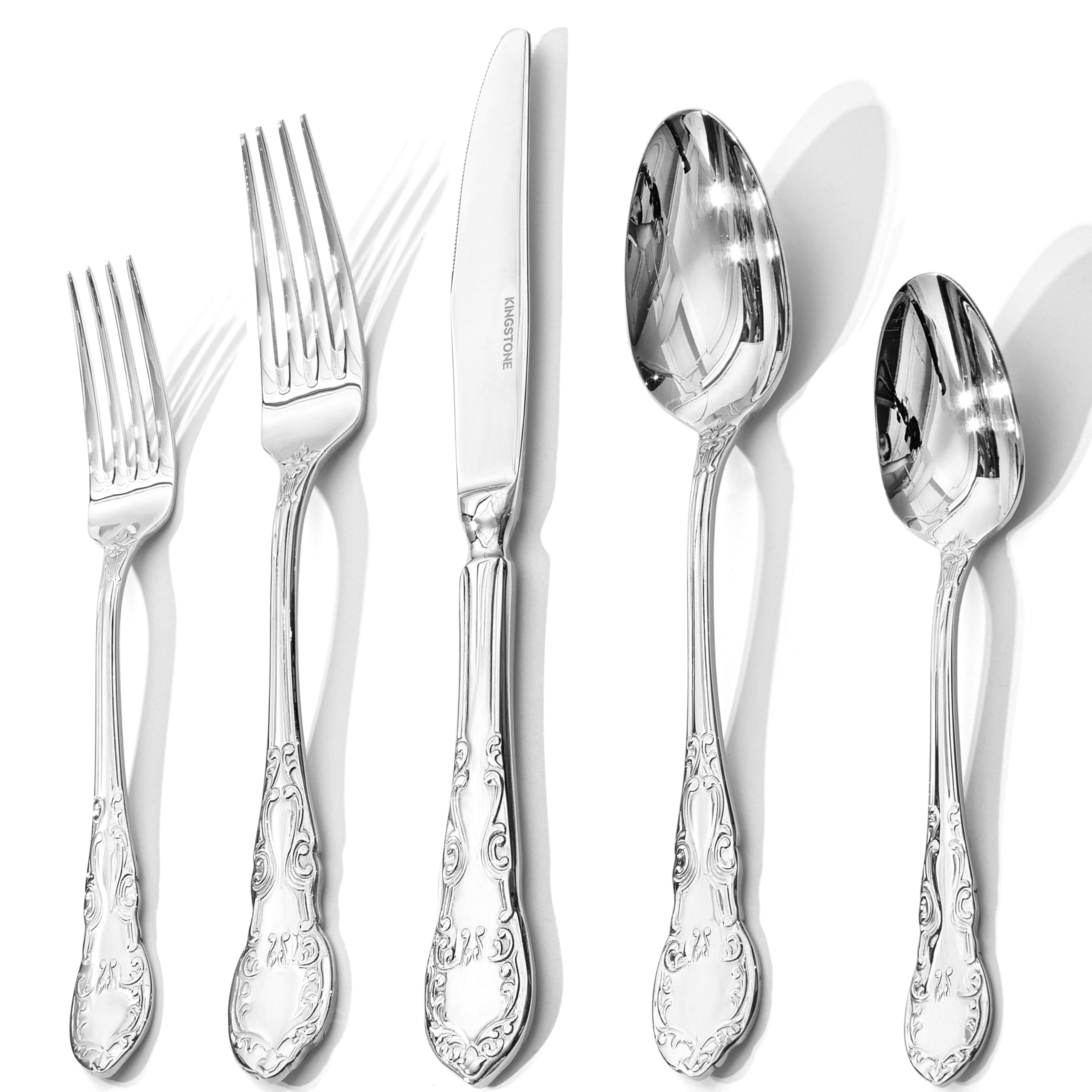 Photo 1 of KINGSTONE Vintage Silverware Set, 40-Piece 18/10 Stainless Steel Silverware Set for 8 with Floral Handles, Design Mirror Polished, Utensil Sets for Home Restaurant Wedding?Dishwasher Safe