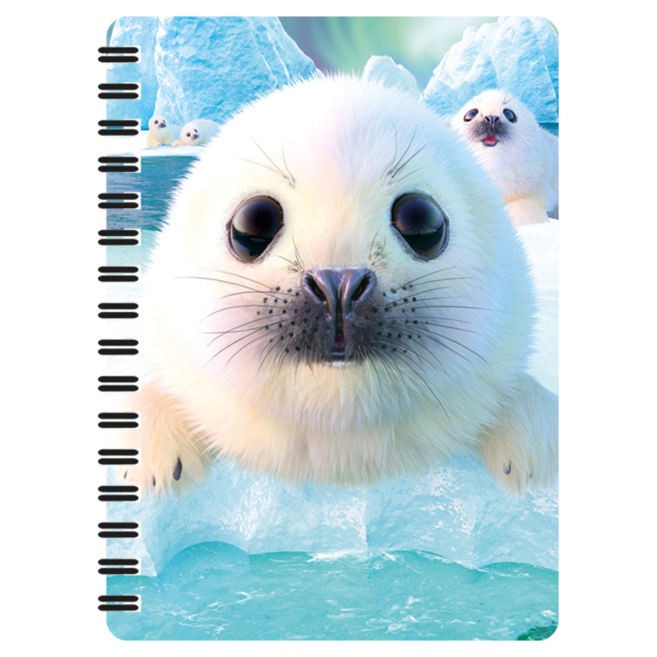 3D LiveLife Jotter - Seal Pups from Deluxebase. Lenticular 3D Ocean A6 Spiral Notebook with plain recycled paper pages. Artwork licensed from renowned artist David Penfound — image 1