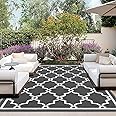 OutdoorLines Outdoor Reversible Rugs for Patio 5x8 ft - Outside Plastic Carpet, Stain & UV Resistant Portable RV Mat, Straw Rug for Camping, Backyard, Deck, Picnic, Porch Moroccan Gray & White