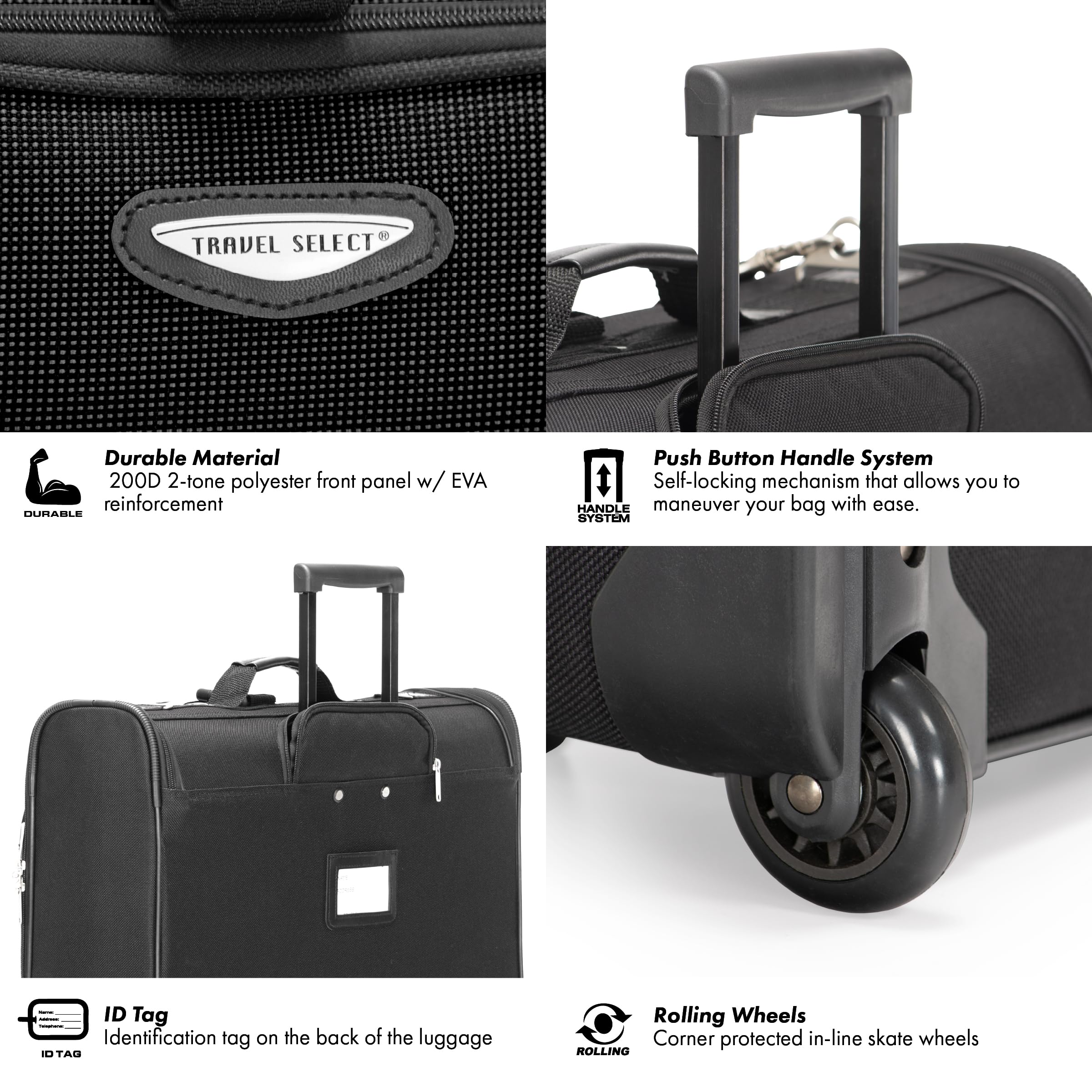 Travel Select Amsterdam Business Rolling Garment Bag, Black, One Size
