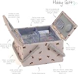 Hobby Gift Large Sewing Box Twin Lid with Handle Cotton Basket Bees 25x25x17cm view 3