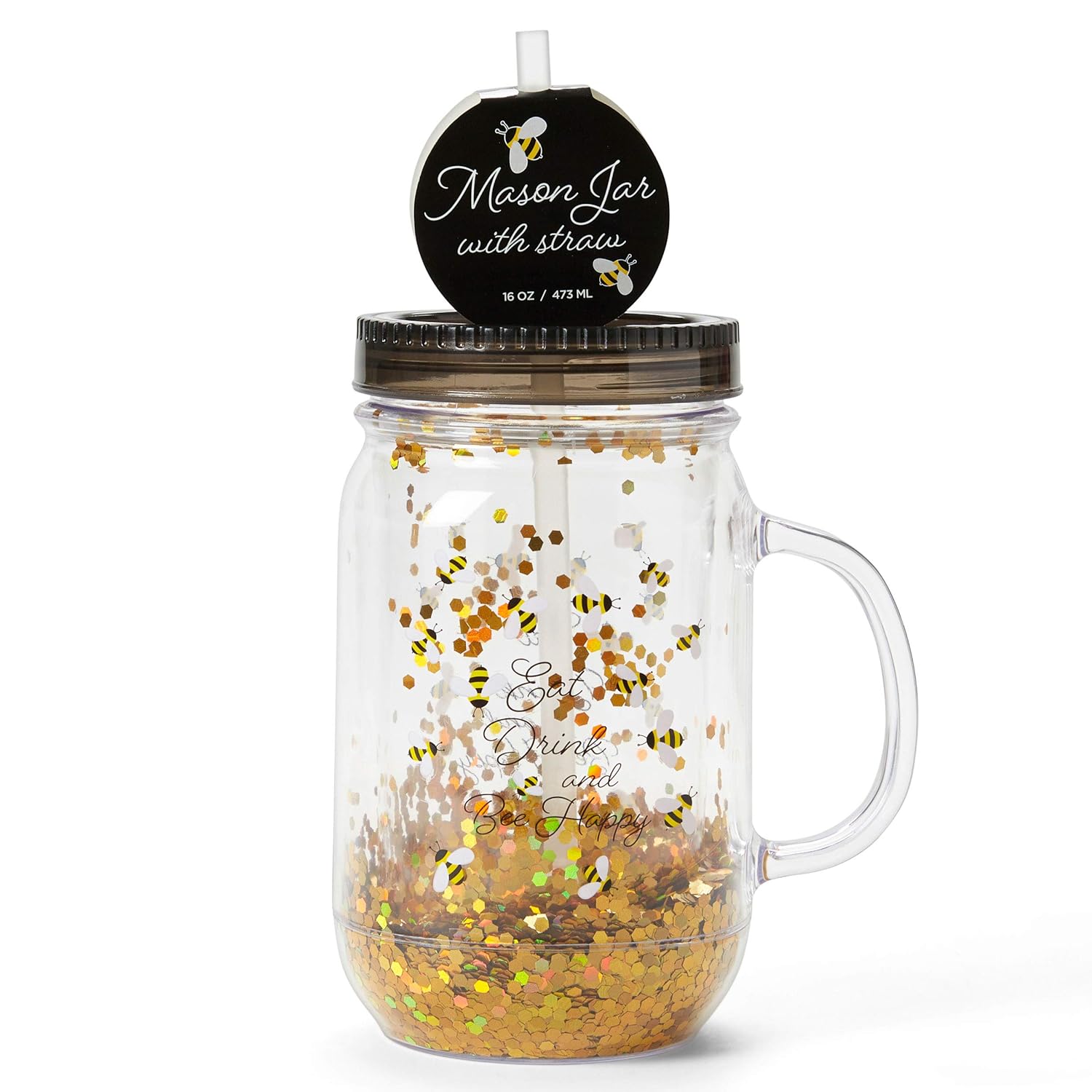 Buy Plastic Mason Jar Cup Large Break Resistant, BPA Free ToGo Mug With Lid, Straw and Handle