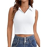 ONFERS Cropped Tank Tops for Women Summer Sleeveless Golf Polo Shirts Collared V Neck Slim Fit Athletic Workout Tops