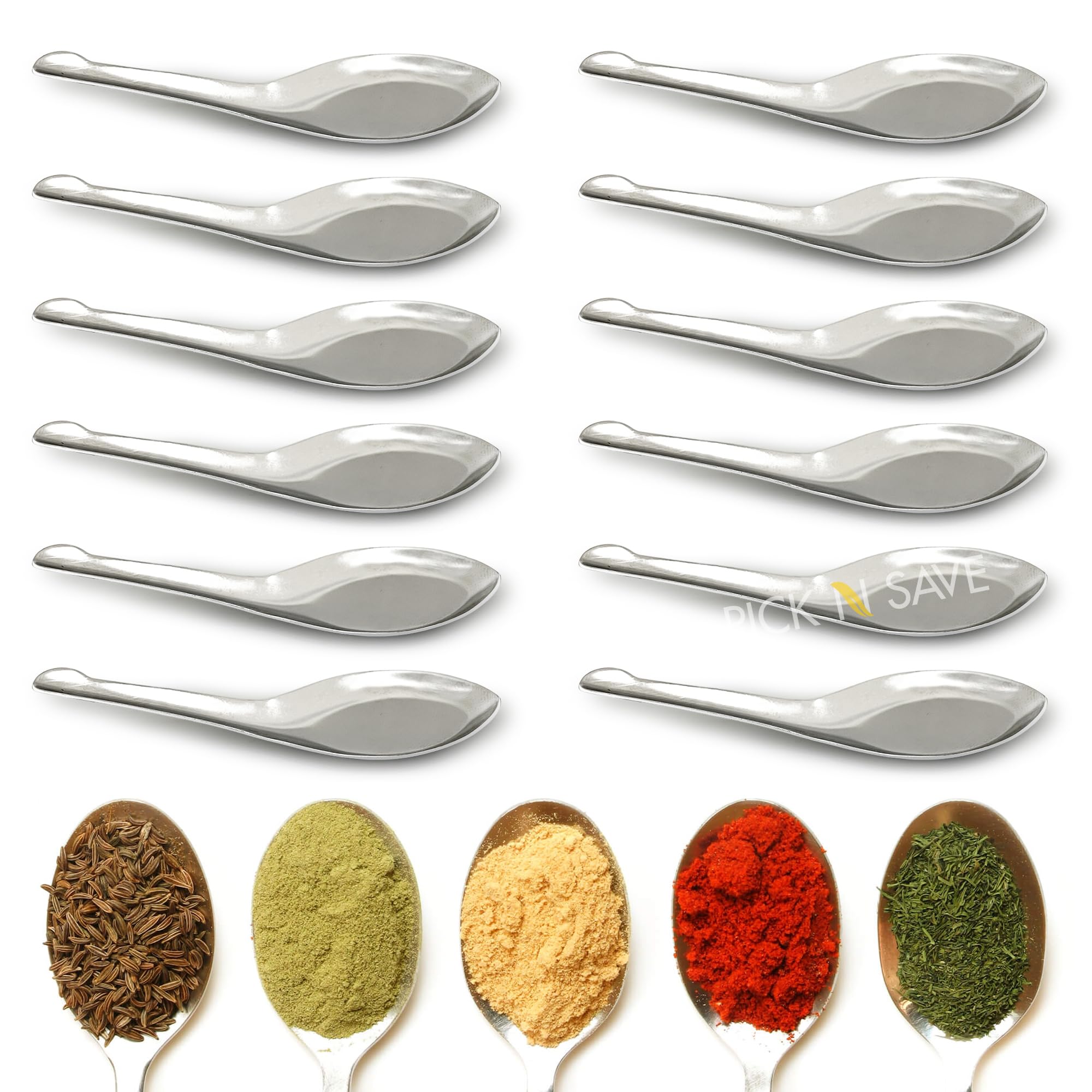 Small Mini Measuring Spoons, Stainless Steel, Perfect for Spice Jars, Masala Dabba Spice Spoon, Storage Tins, Coffee, Tea, Condiments, Sugar, Honey, Milk Powder, Ice Cream - Set of 12