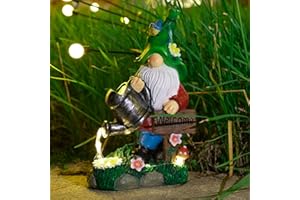 mopha Garden Gnomes Statues Outdoor Decor with Watering Can Solar Lights Resin Figurines Outside Decoration for Patio Yard Lawn Porch Ornaments Clearance Gardening Gift