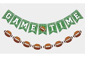 VILIFEVER 2 Pieces Game Time Banner Football Garland for Football Party Decorations, Game Day Sports Themed Party Supplies Football Birthday Banner Indoor Outdoor Decor