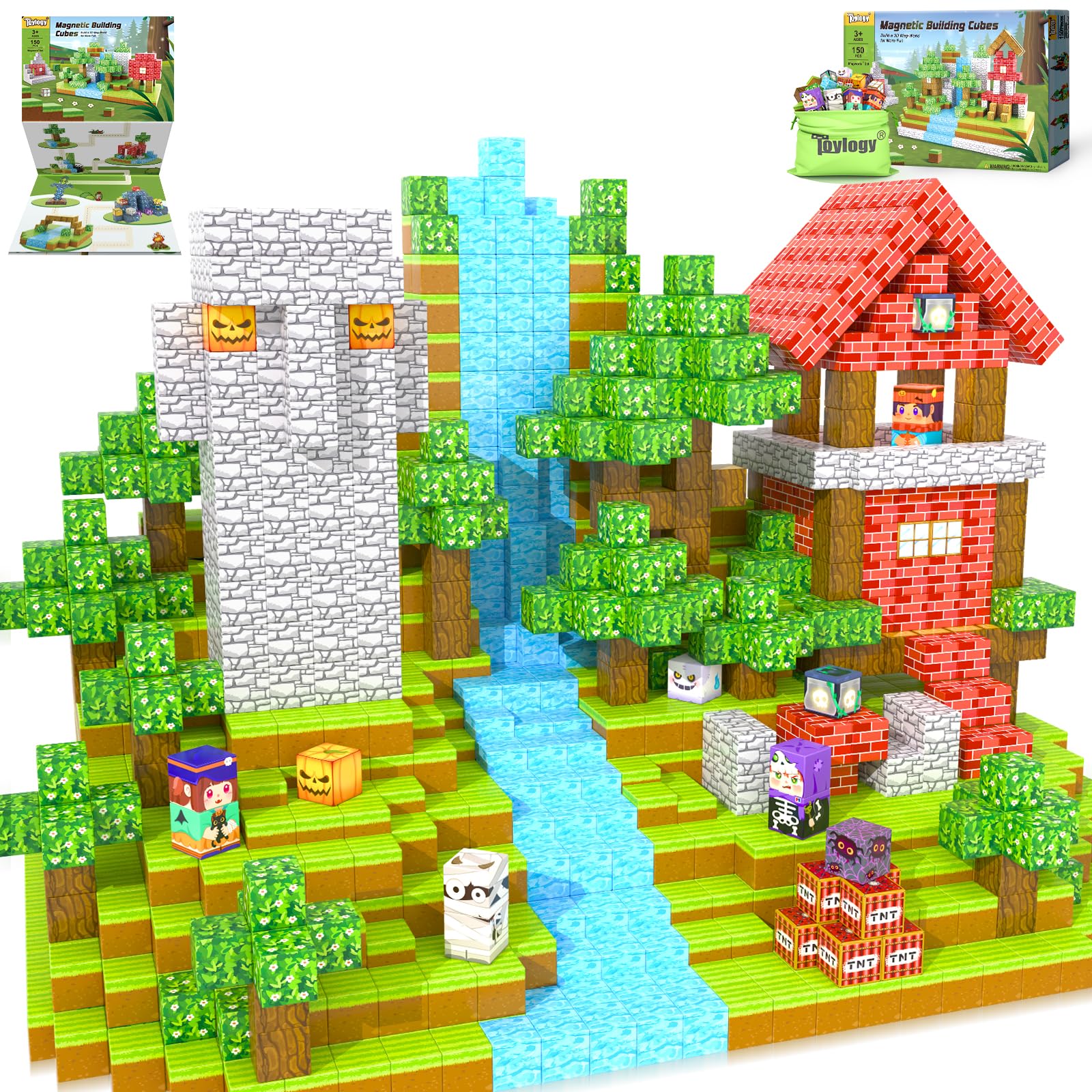 150PCS Large Magnetic Blocks - Build Mine Magnet World Forest Tiles, Magnet Kids Games Classroom Must Haves Toddlers Magnetic Toys for Boys & Girls 3-5 6-8, STEM Montessori Sensory Ourdoor Toys Gift Image