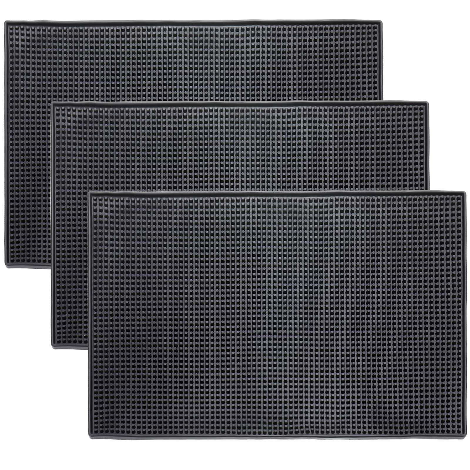 Homtone 18"x 12"/45x30 cm Bar Pub Service Mats 3 Pcs, Non-Slip Rubber Spill Mat, Glass Drying Mats, Countertop Coffee Whiskey Cocktail Mat Service Mat for Kitchen Bar Restaurant, Black