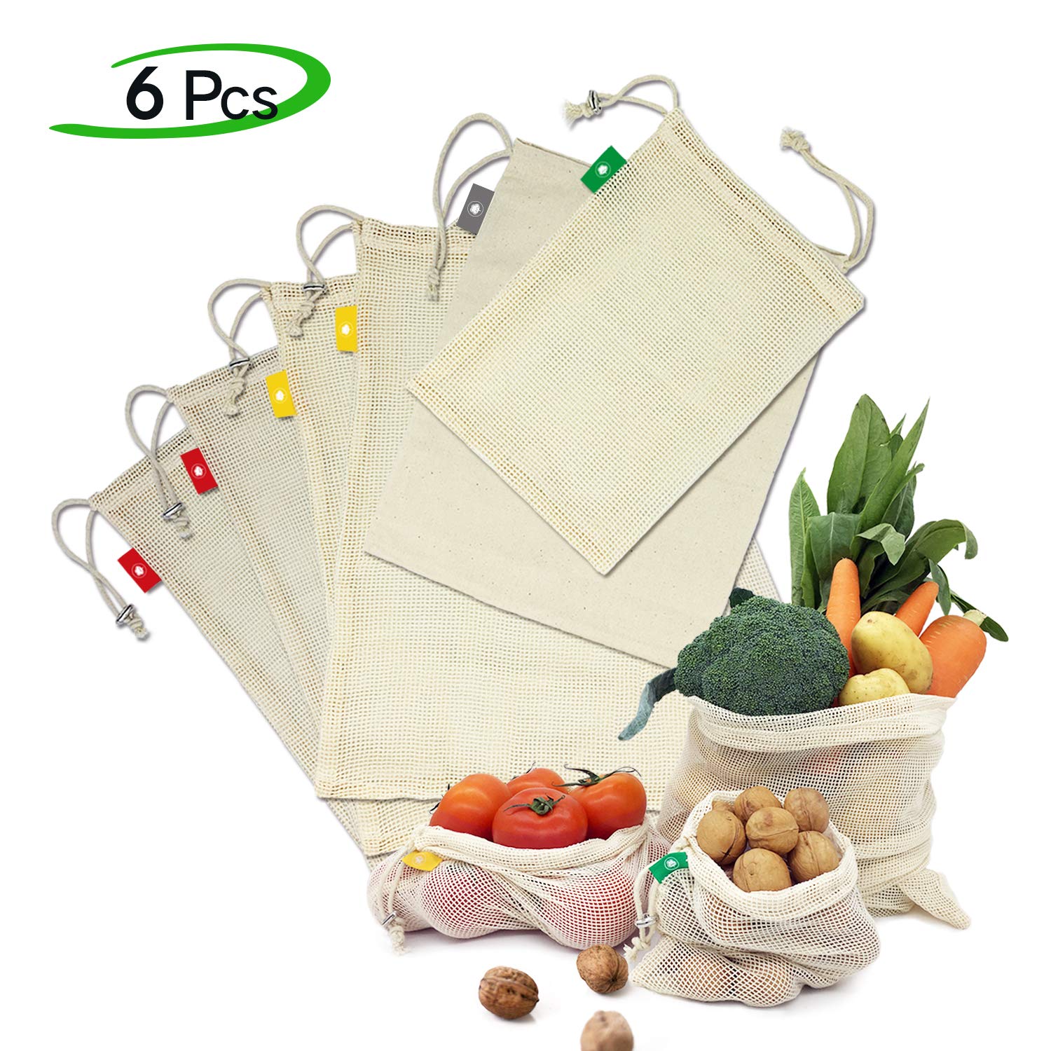 1*Bolsas de Tela,1*M, 2*L, 2*XL Ezlife Bolsas Reutilizables Compra 6 Pcs Bolsas  Reutilizables Fruta de Algodon Ecológicas Lavable y Transpirable Bolsa de  Malla para Fruta Verduras Juguetes Hogar y cocina Bolsas de