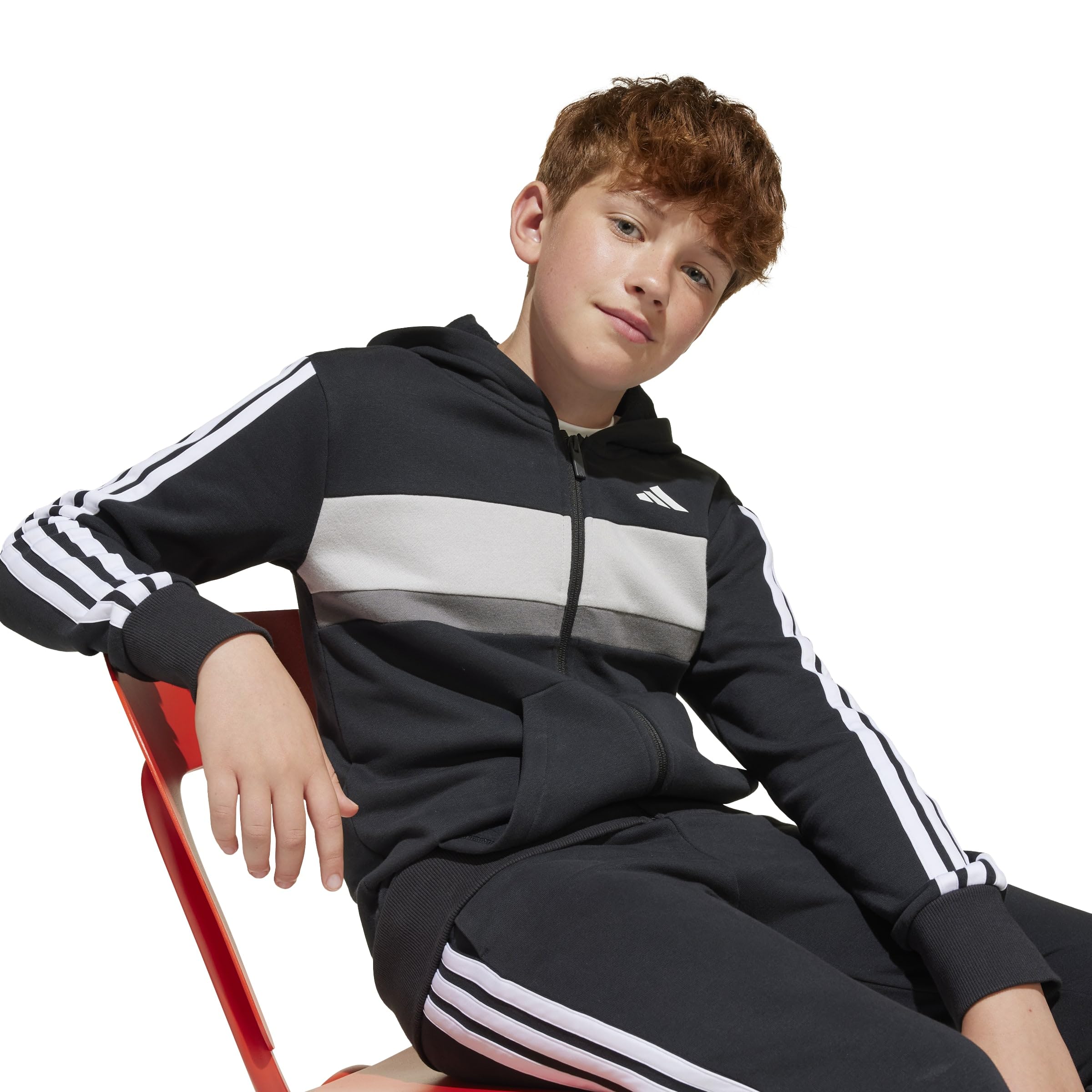adidas Unisex Kinder Seasonal Essentials Tiberio 3 Stripes Fleece Track Suit, black/white/grey two, 15-16 Years 4