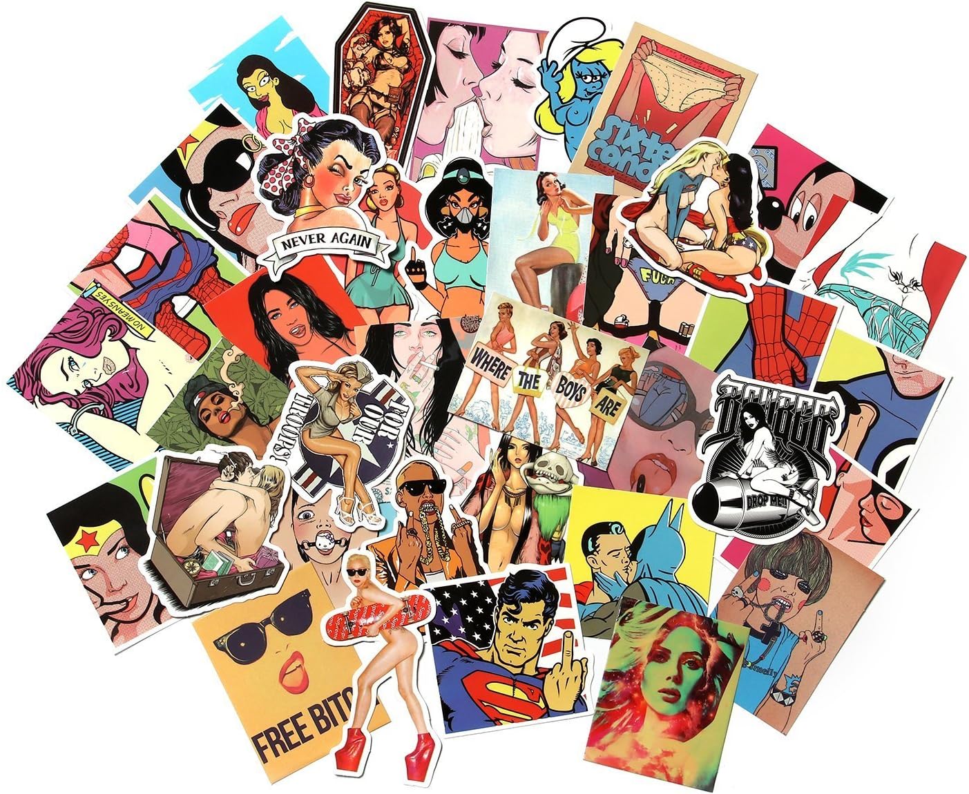 Mengo Buy 52pcs Random Sex Violation Music Film Vinyl Skateboard Guitar Travel Case Sticker Door Laptop Luggage Car Bike Bicycle Stickers