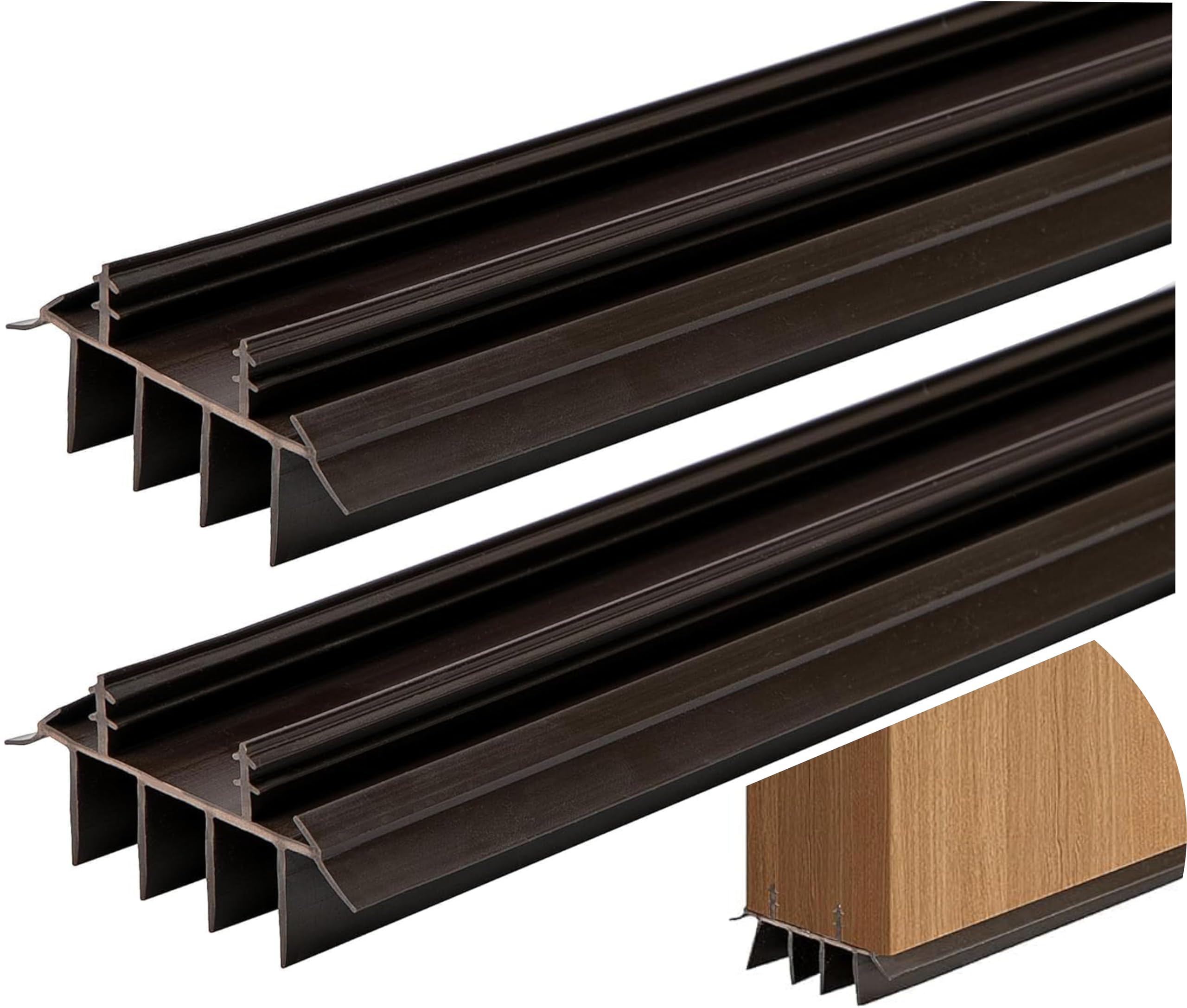 Photo 1 of [2 Pack] 36 Inch Exterior Door Sweep with Vinyl Fins – Under Door Weather Stripping Seal | Bottom Door Seal Strip for Front, Storm, Screen & Garage Doors | Draft Stopper & Rodent Proof (Brown)