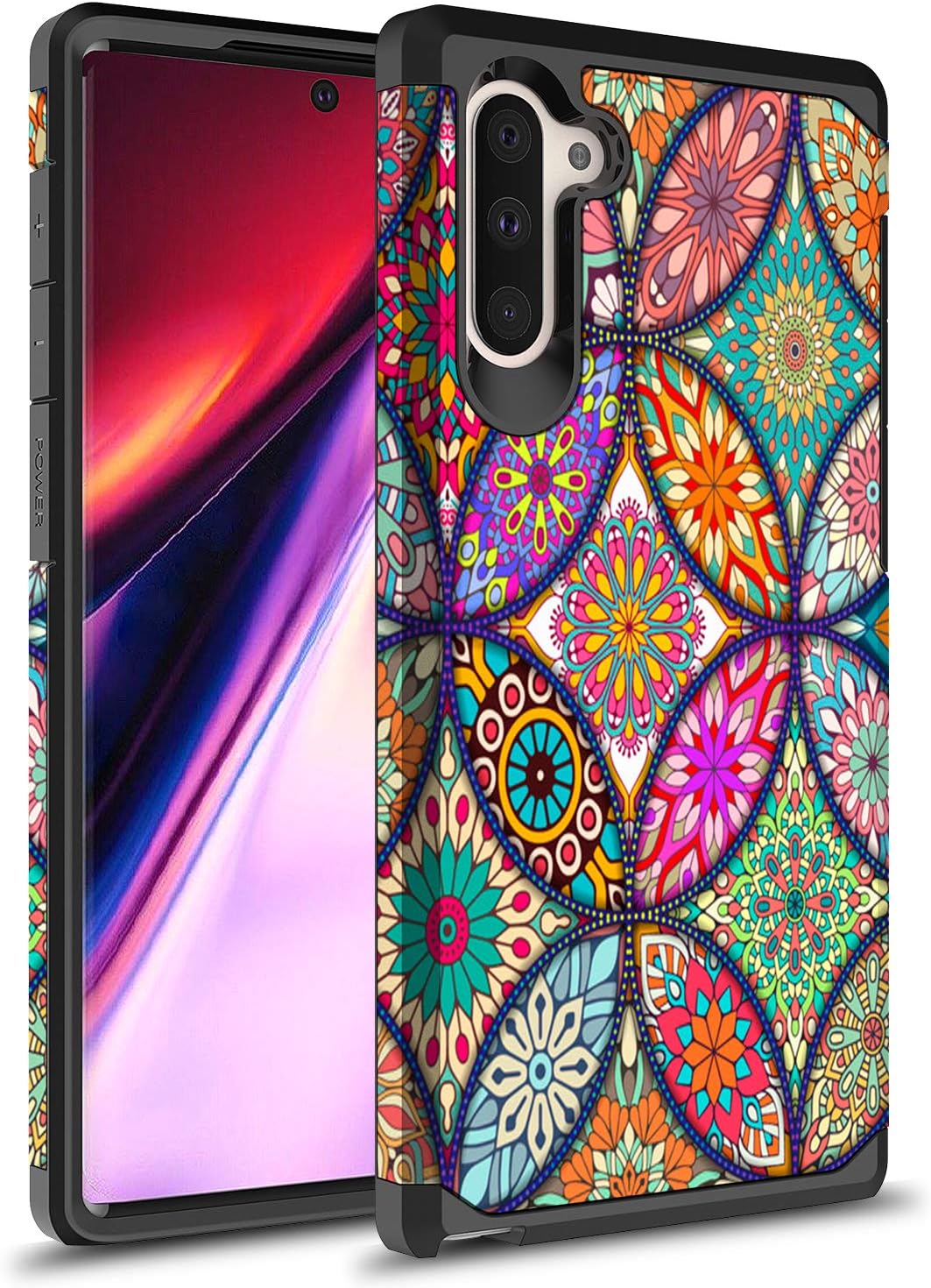 Rosebono Compatible with Samsung Galaxy Note 10 Plus Case, Slim Hybrid Dual Layer Shockproof Hard Cover Graphic Fashion Cute Skin Cover Armor Case for Samsung Galaxy Note 10+ (Colorful Mandala)