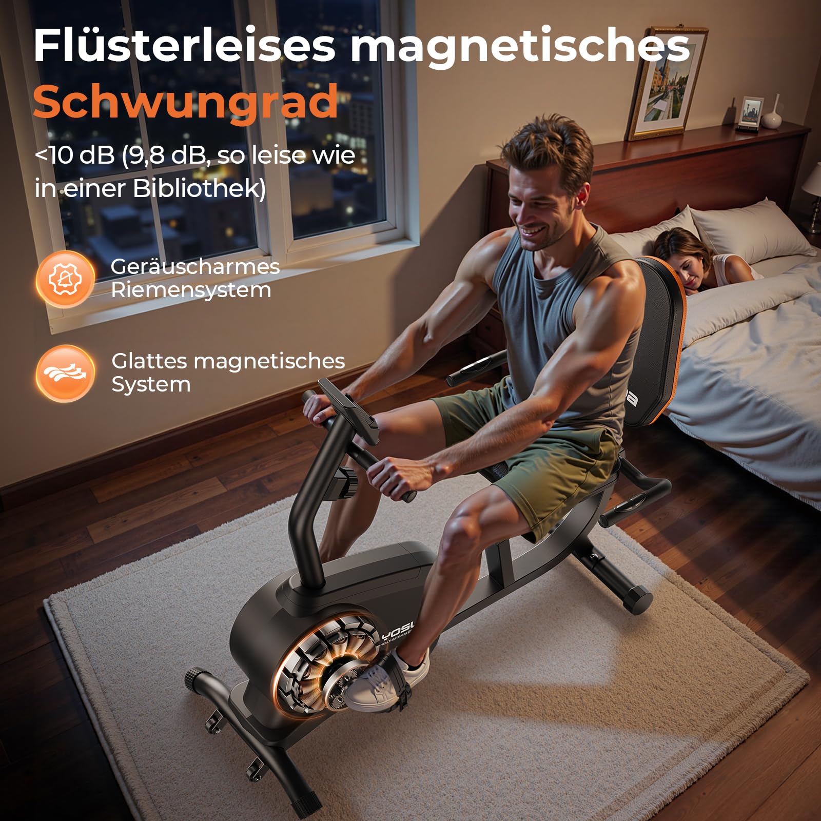 YOSUDA Liegeergometer Testsieger, 16 Widerstufen, Magnetbremse, Leise Liegerad Heimtrainer, verstellbarer Sitz, einfache Montage, LCD-Display und Pulssensoren, 160kg, Heimtrainer Fahrrad für Zuhause 5