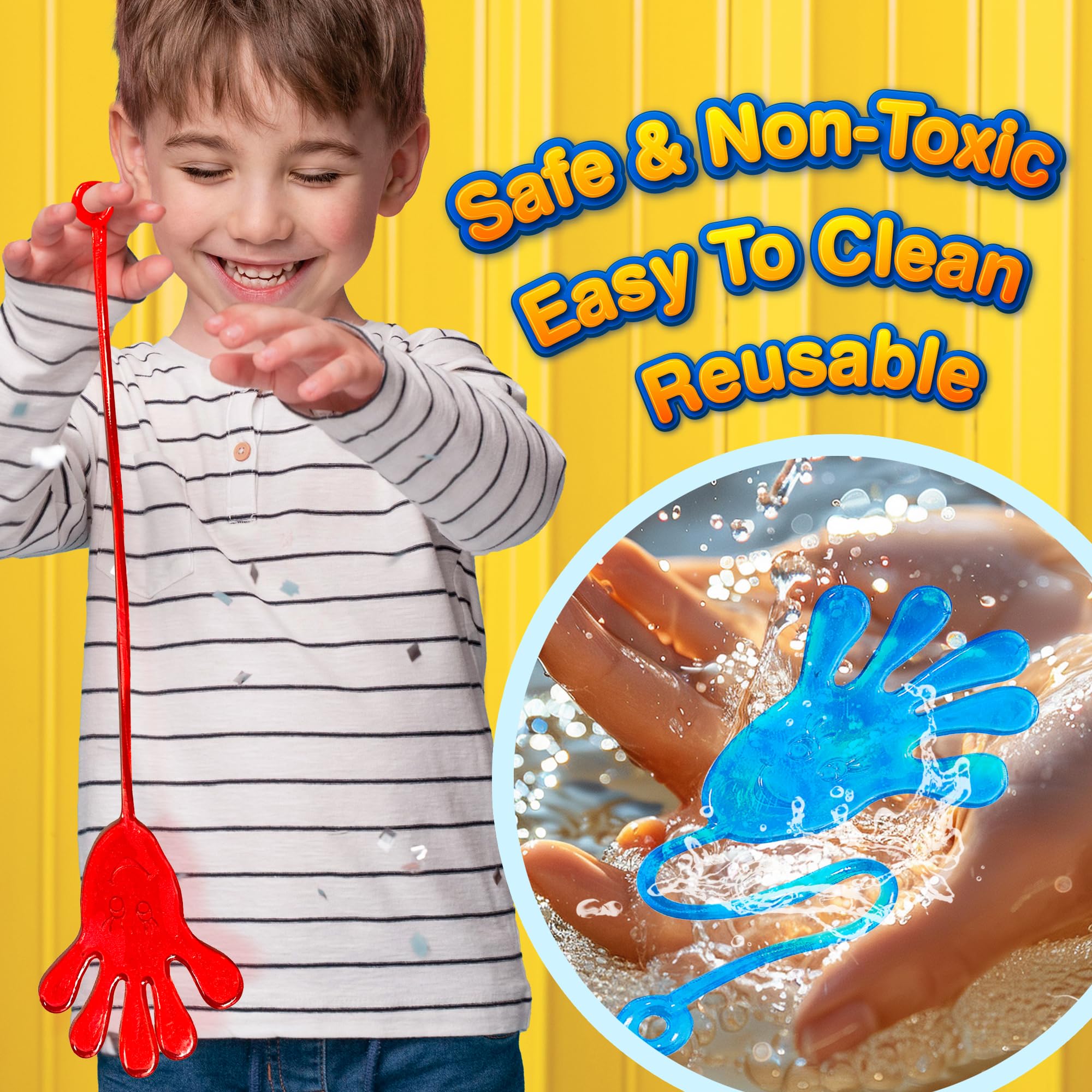 40 Pack Vibrant Sticky Hand Toys - Stretchy Party Favors for Birthdays, Classroom Prizes, Christmas Stocking Stuffers, Halloween Goodie Bags & Sensory Play (Assorted Colors)