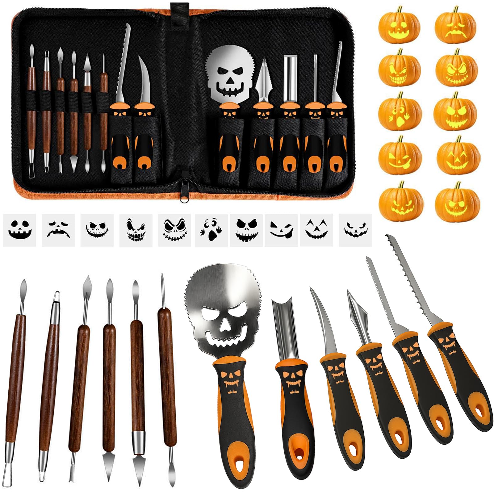 Photo 1 of **ONE IS BROKEN*****Pumpkin Carving Kit – Professional Heavy Duty Stainless Steel Pumpkin Carving Tools Set with Stencils and Carrying Case for Halloween Pumpkin Lantern Decorations