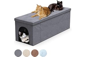 PATHOSIO PETS Cat Hidden Litter Box Furniture and Litter Box Enclosure - Footstool Hidden Cat Litter Box, Modern Cat Litter Box Enclosure for All Cat Sizes 42.5" L x 14" W x 14.5" H - Grey, Large