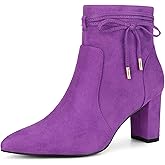 Perphy Bow Tie Booties Ankle Boots Pointed Toe Block Heel Boots for Women