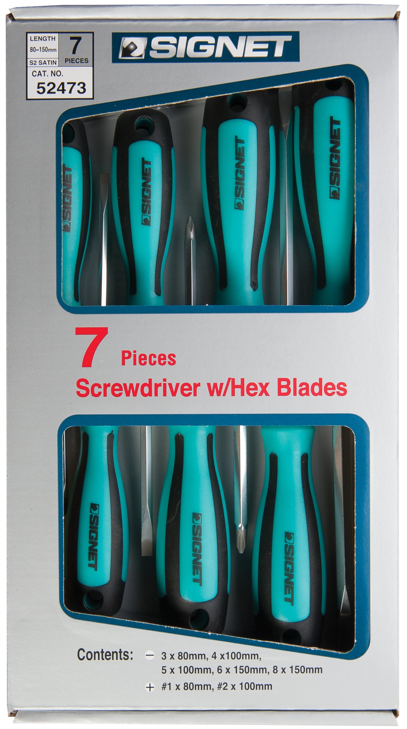 Screwdriver Set 7 Piece Signet S52473 Flat & Phillips Green-Black Magnetic Tips