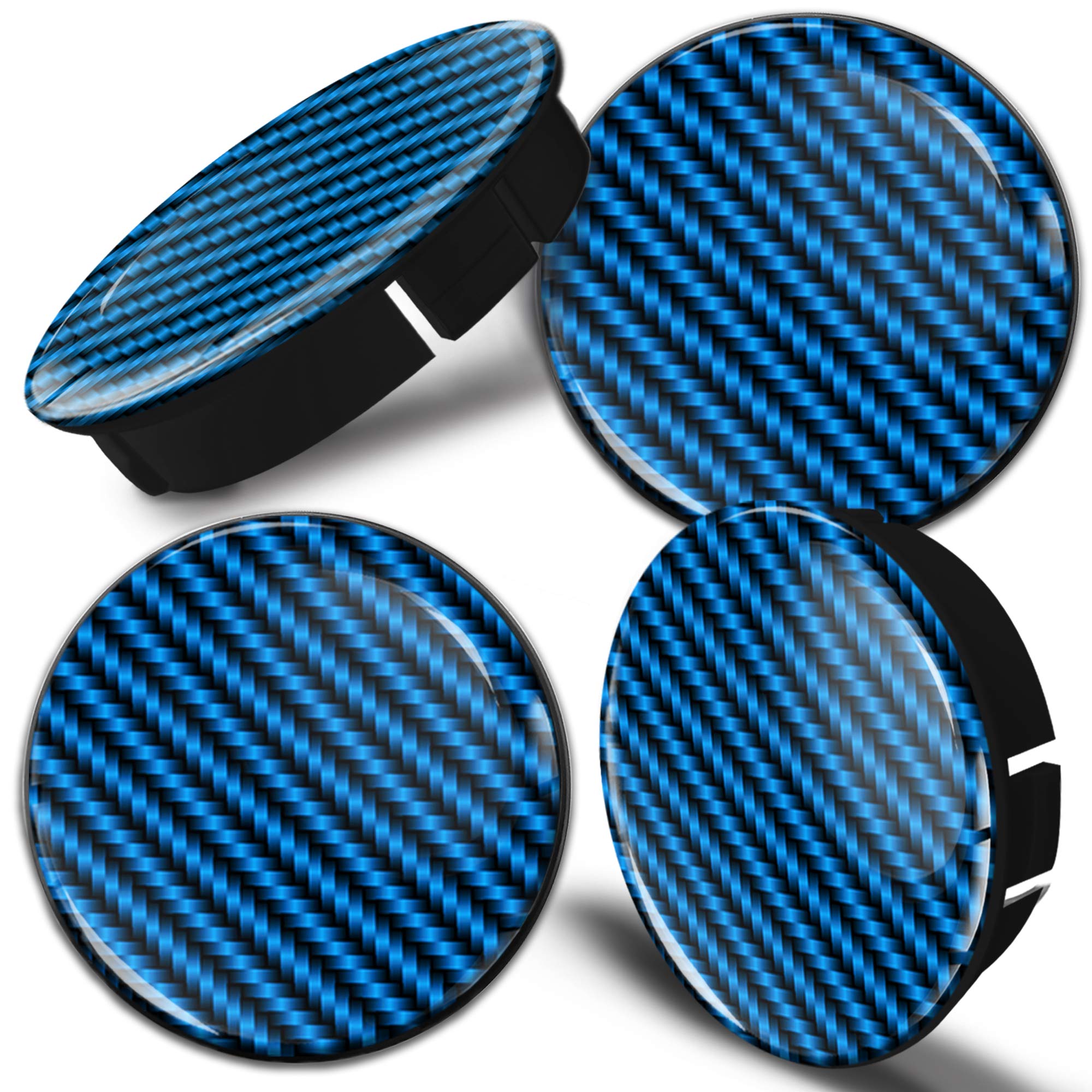 Biomar Labs 4 x 60mm Wheel Centre Caps Universal Plastic Hub Caps Set Durable Alloy Wheel Covers for Car Auto Tuning Exterior Styling with Multiple Designs (Carbon in Blue-Black C 105)