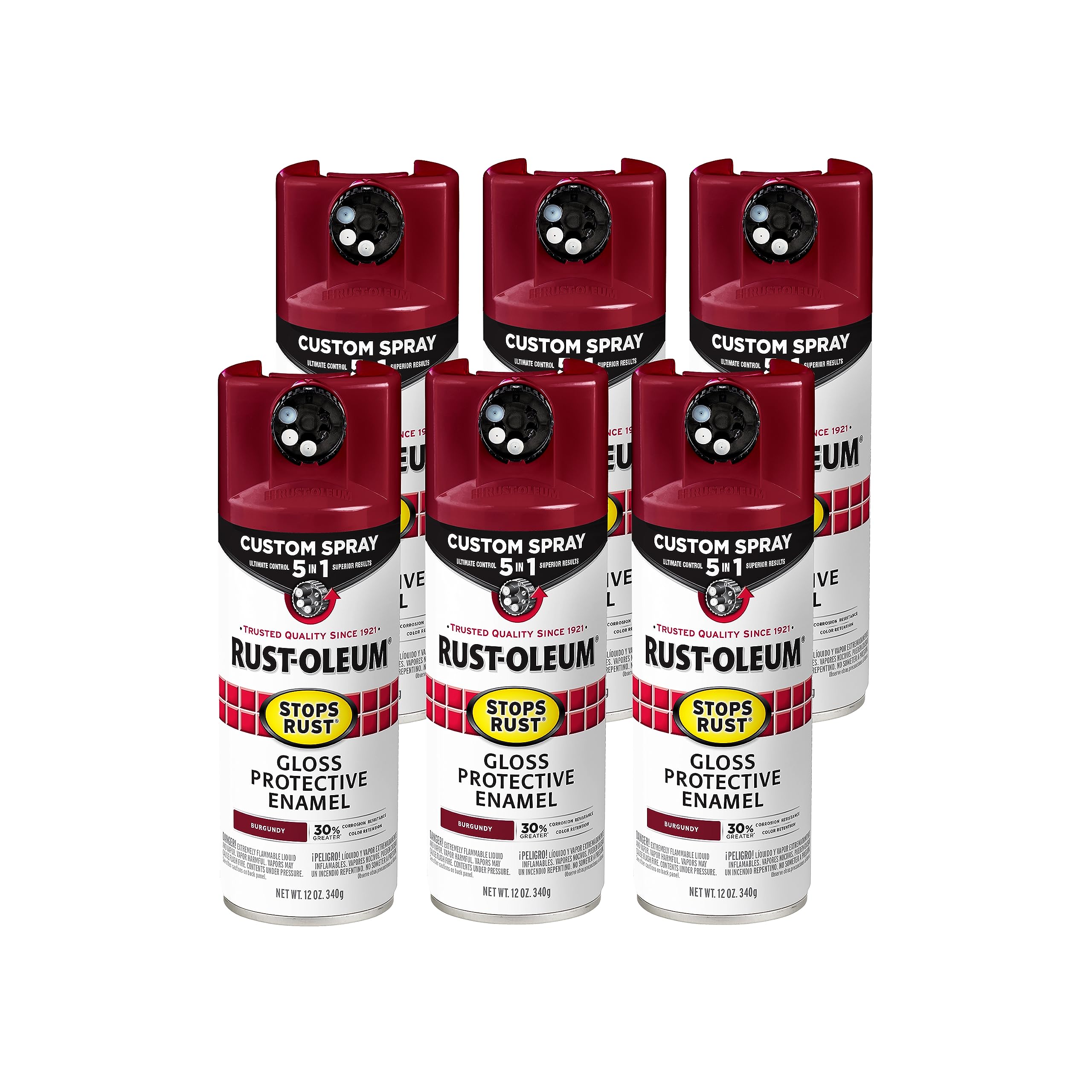 Rust-Oleum 376901-6PK Stops Rust Custom Spray 5-in-1 Spray Paint, 12 oz, Gloss Burgundy, 6 Pack Image