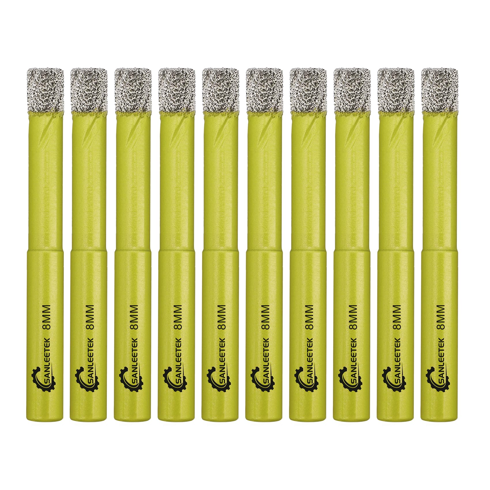 Dry Diamond Drill Bits Set - 10pcs 8mm Diamond Hole Saw Kit with Round Shank for Marble Granite Ceramic Porcelain Tile Quartz SANLEETEK