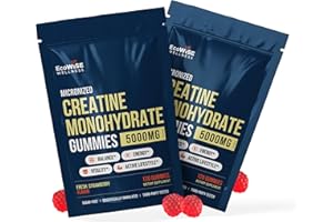 EcoWise Wellness 2 Pack Creatine Monohydrate Gummies 5000 mg, Fresh Strawberry Flavor, 120 Sugar-Free Vegan Chews, Creatine Supplement for Daily Routine