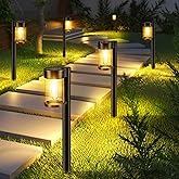 Mancra Solar Pathway Lights Outdoor, 10 Pack Metal & Glass Solar Lights Outdoor Waterproof Landscape Path Lights for Yard Walkway Garden Decor, Warm White