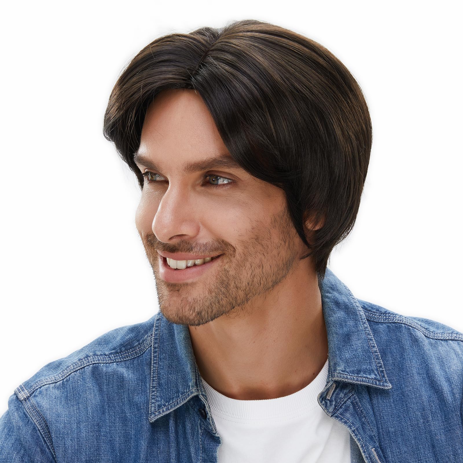 STfantasy Brown Men Wigs Short Middle Part Synthetic Wig for Male Daily Used Cosplay Party Fancy Dress Costume and Halloween