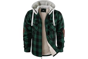 WENTTUO Mens Plaid Hoodies Winter Zip Up Fleece Jacket Sherpa Fleece Lined Warm Flannel Jacket Coat for Men