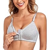 Lemorosy Women's Front Closure Cotton Bra Comfortable Wireless Full Coverage Unlined Non Padded Bralette