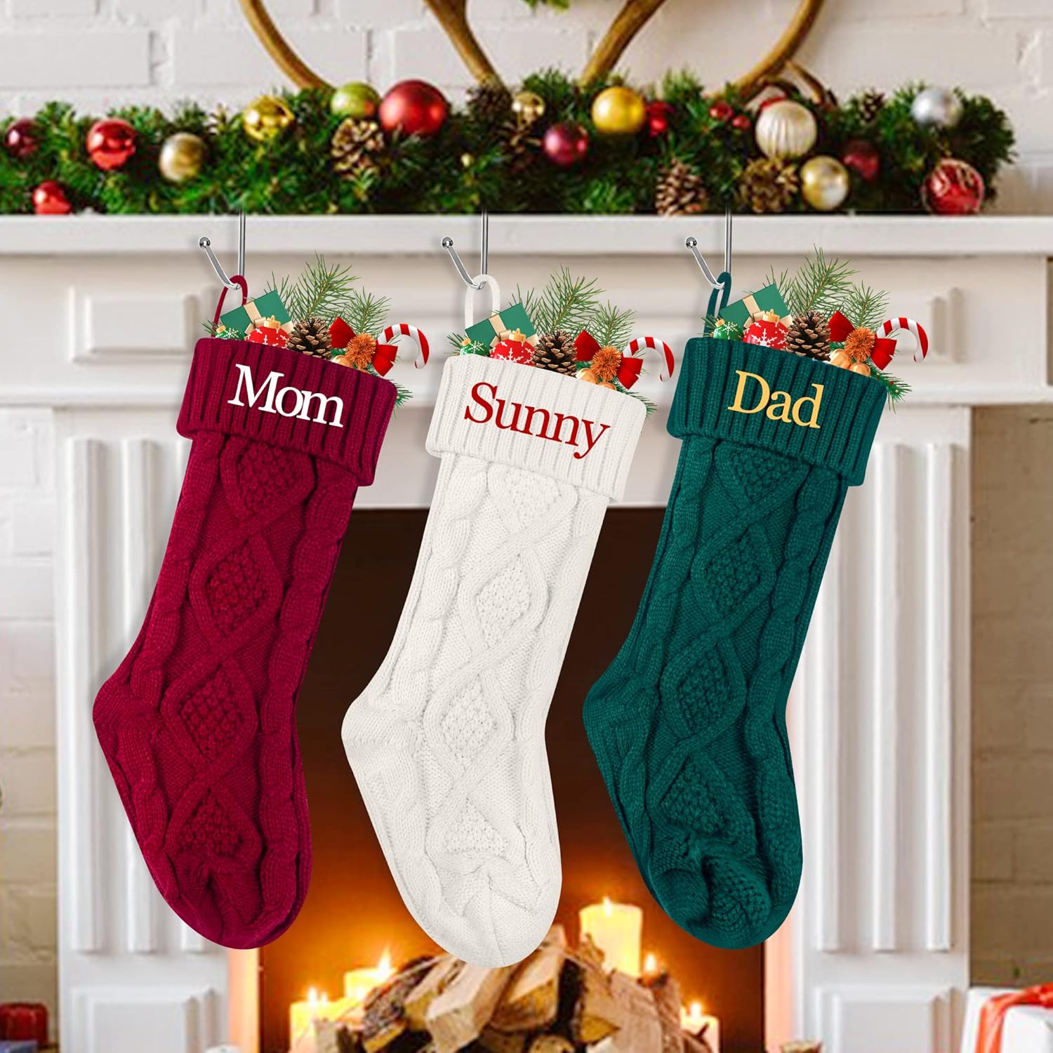 Stockings & Holders - Personalized Christmas Stockings 18”Custom Name Christmas Stocking Large Knitted Double-Sided Fireplace Hanging Xmas Stocking for Kids Family Stocking for Christmas Holiday Party Decoration（1 pack）