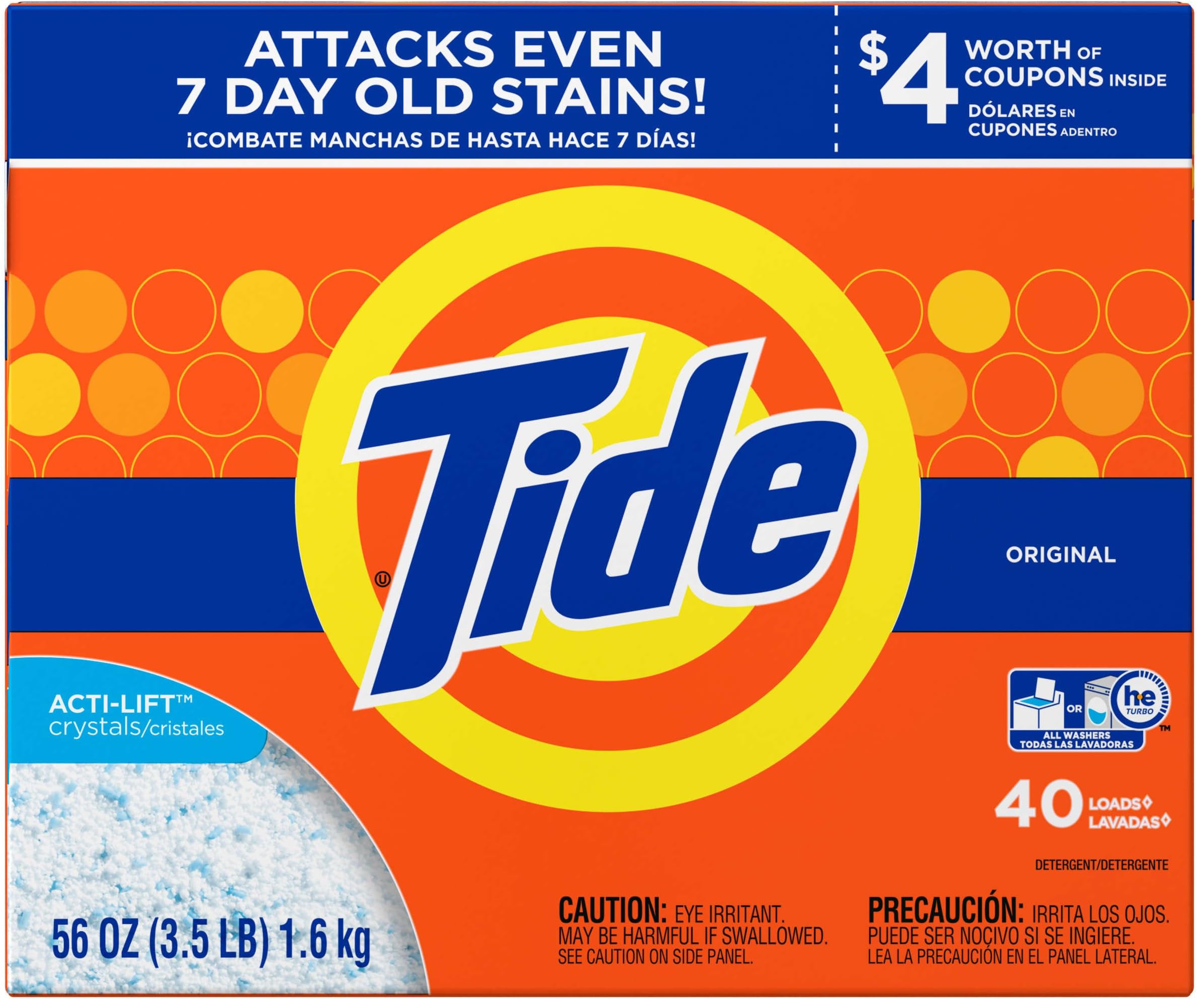 Tide HE Turbo Powder Laundry Detergent Original, 40 Loads, 56 oz- Pack of 4