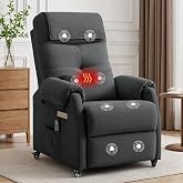 Korser Power Recliner with Wheels, Small Recliners for Small Spaces for Adults, Electric Recliner Chair with Massage &amp; Heat, USB &amp; Type-C Port, Fabric Recliner Chair for Living Room, Dark Grey
