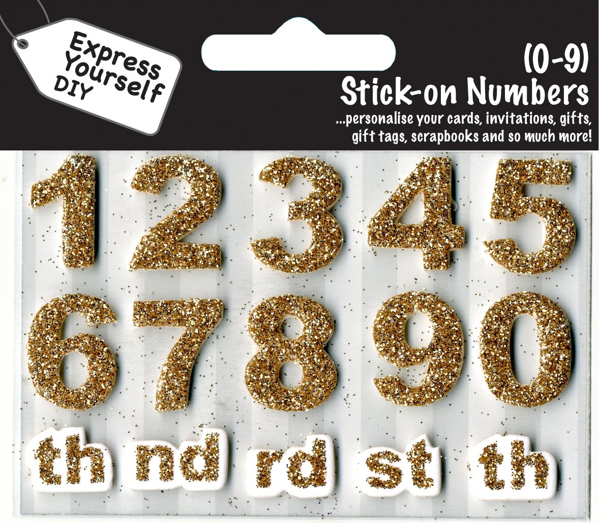 Express Yourself MIP Numbers 0-9 (Gold) Age Topper - Self Adhesive Greeting Card Craft Embellishment Sticker Set for Card Making, Gift Wrapping, Scrapbooking, Paper Crafts and DIY Projects