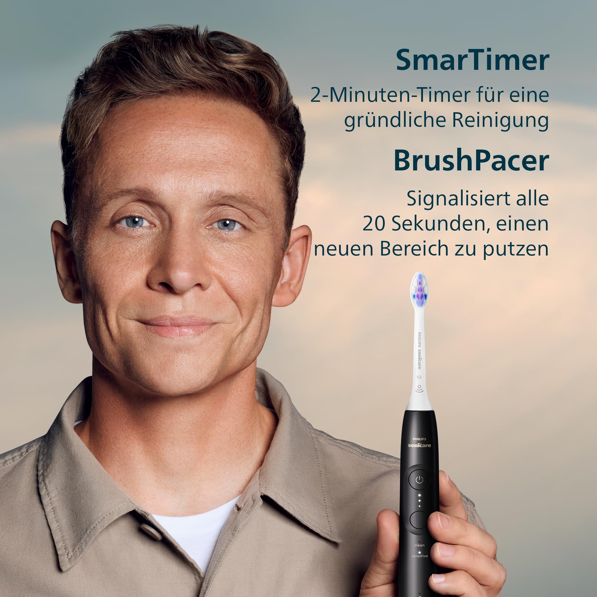 Philips Sonicare 6100 elektrische Zahnbürste, Schallzahnbürste mit 2 Putzmodi und 3 Intensitätsstufen, Andruckkontrolle, EasyStart, SmarTimer, Schwarz, Modell HX7401/07 [Neue Technologie] 8