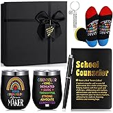 Reallnaive 6 Pcs School Counselor Appreciation Gifts for Men Women Counsellor Thank You Gifts 12 oz Stainless Steel Cup Socks Keychain Pen Notebook Box for School Counselor Week Guidance Teacher