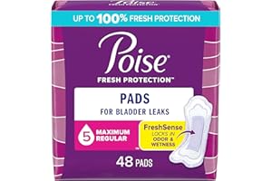Poise Incontinence Pads & Postpartum Incontinence Pads, 5 Drop Maximum Absorbency, Regular Length, 48 Count, Packaging May Vary