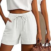 Riyiper 2 Pack Casual Linen Shorts for Women, Drawstring Elastic Waist Split Side Summer Line Comfy Lounge Short with Pocket