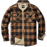 Puwasa Men's Sherpa Lined Cotton Flannel Shirt Jacket Plaid Button Up Jacket Coat for Men with Pocket