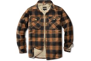 Puwasa Men's Sherpa Lined Cotton Flannel Shirt Jacket Plaid Button Up Jacket Coat for Men with Pocket