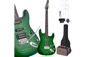 Leo Jaymz 39 Inch Full Size Electric Guitar Kit Electric Guitar Beginner Kits - Amplifier, Tuner, Gig bag (Green Ocean 5W)