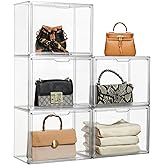 ZLLZUU Purse Organizer for Closet, 5 Pack Clear Acrylic Display Case for Purse Handbag Storage, Stackable Purse Storage Boxes with Magnetic Door for Collectibles, Wallet, Cosmetic