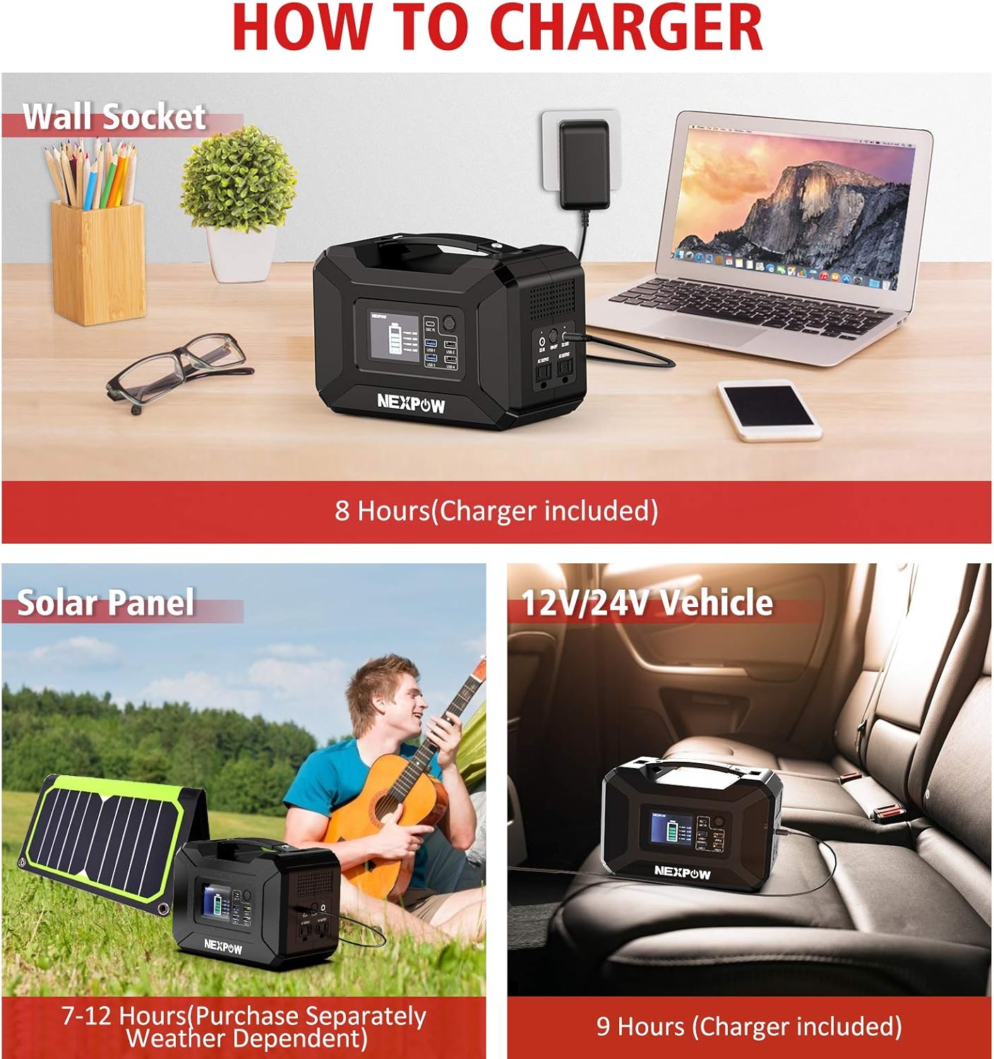 NEXPOW Portable Power Station, 296Wh 80000mAh Solar Generator 110V/300W (Peak 500W) 2 AC Outlet/4 USB Ports/2 DC Ports/QC 3.0 PD Ports for iPhone 12 Backup Battery Power Supply for CPAP Outdoor Camp : Home Improvement