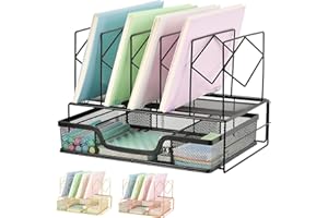 OPNICE File Organizer - Desktop Organization with 5 Section Vertical File Folder Holder and Drawer, Desk Organizers and Desk Accessories for Home, Office, Dorm & Classroom(Black)
